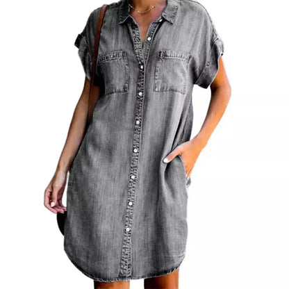 Vestido Camisero Denim de Verano – Diseño Casual, Suelto y Elegante