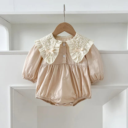 🎀 Enterito para Bebé Niña con Encaje, Moño y Bordado Floral🎀