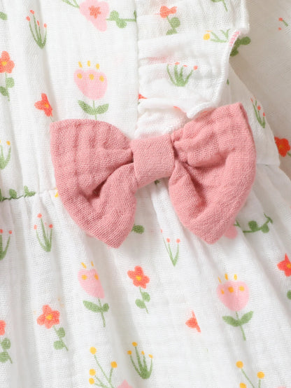 🌸 Enterito para Bebé Niña con Estampado Floral y Moño + Diadema🌸