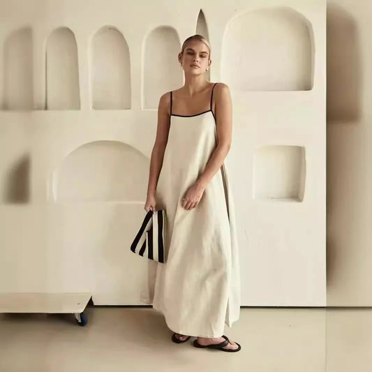 Vestido Largo de Tirantes para Mujer – Vestido Suelto de Verano en Algodón con Estilo Casual y Elegante
