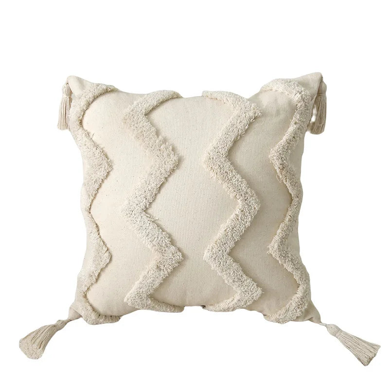 Funda de Cojín de Algodón con Relieve y Borlas – Estilo Retro para Decoración del Hogar