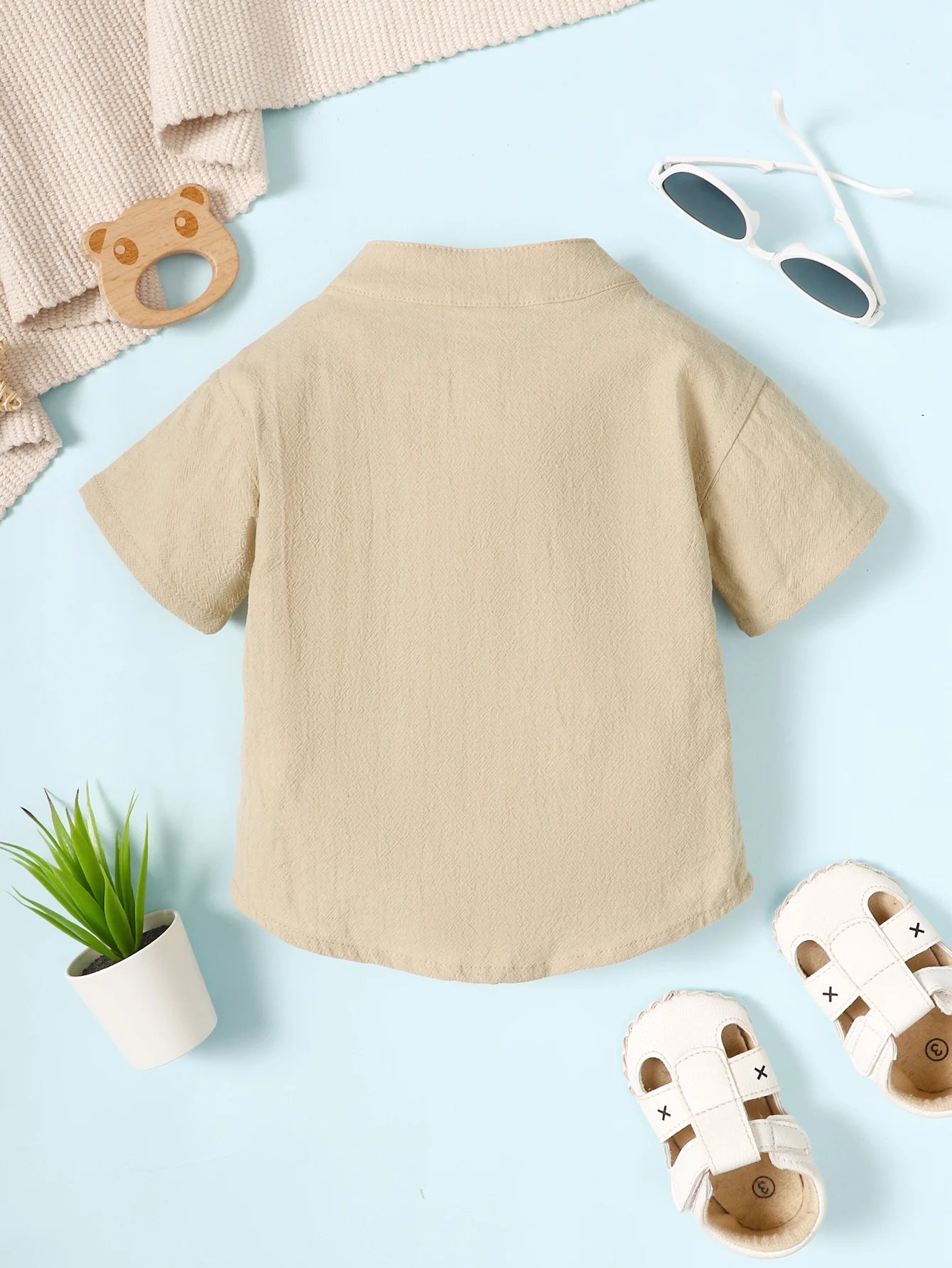 Camisa Infantil de Verano para Bebé Niño – Manga Corta con Cuello Mao Estilo Elegante