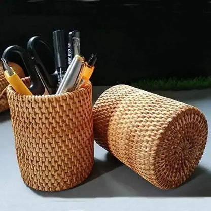 Organizador de Mesa de Ratán Natural – Porta Cubiertos y Accesorios Multiuso