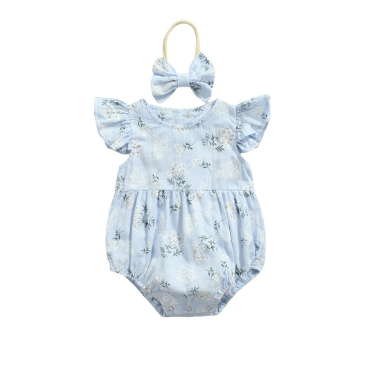 ⭐ Body Floral de Verano para Bebé Niña + Diadema – Diseño Fresco con Mangas Tipo Ala (0–24 Meses)