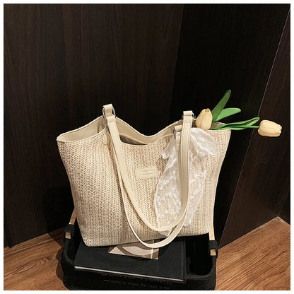 Bolso Tote de Playa de Gran Capacidad Tejido a Mano – Bolso de Hombro Casual de Verano