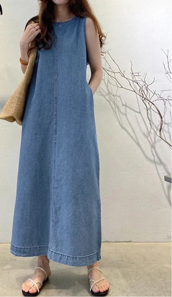 Vestido Largo de Algodón sin Mangas para Mujer – Estilo Casual de Verano Corte A