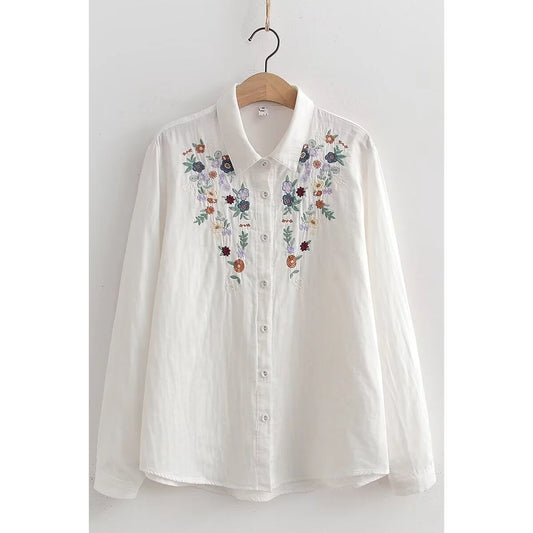 Camisa de Algodón con Bordado Artístico