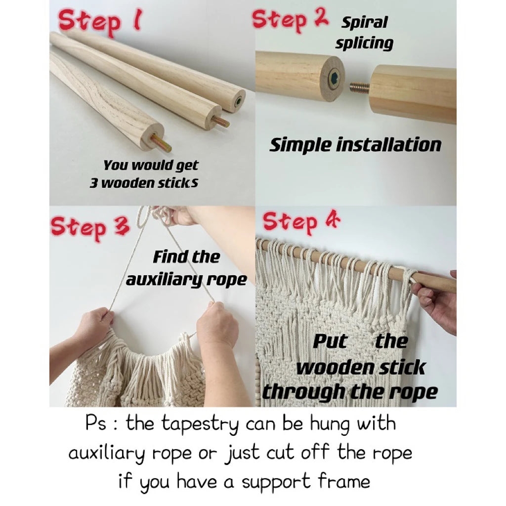 Tapiz de Macramé Bohemio Tejido a Mano – Decoración de Pared en Algodón Color Blanco Crema