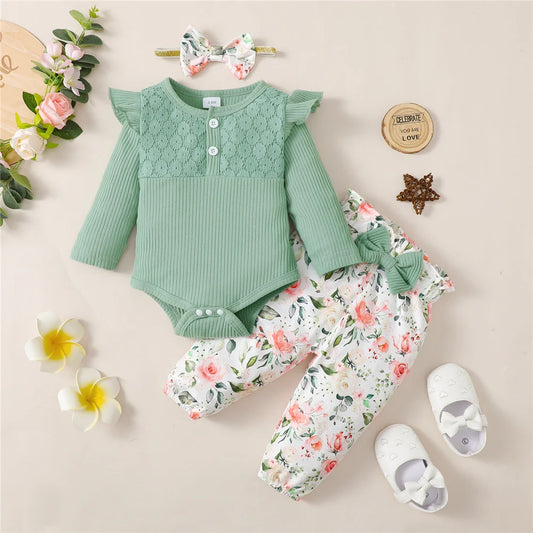 🌸 Conjunto para Bebé Niña de 3 Piezas con Estampado Floral 🌸