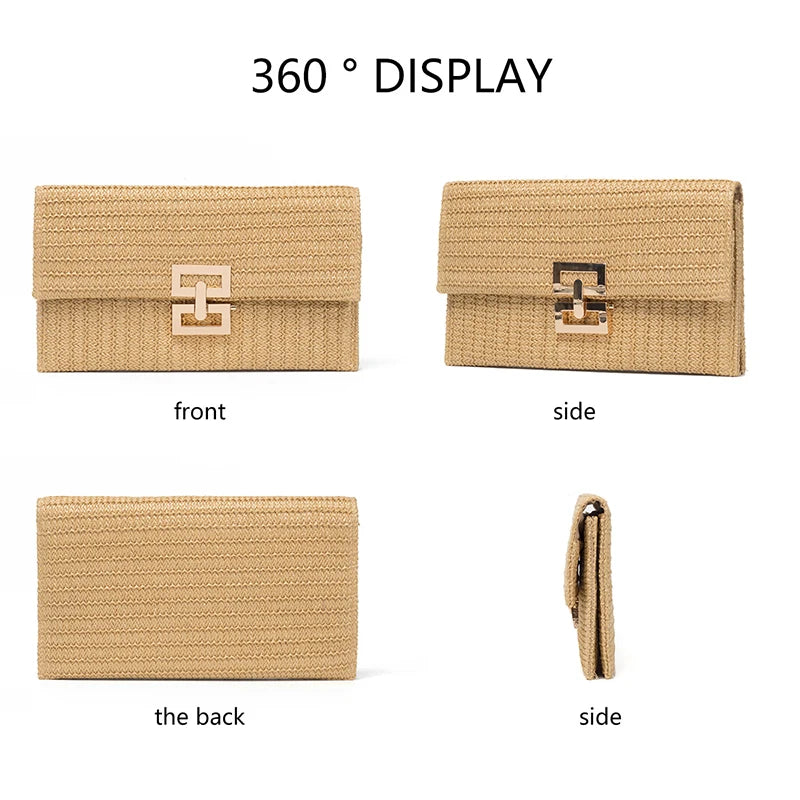 Bolso Clutch de Paja para Mujer – Estilo Boho de Verano para Playa, Viajes y Eventos