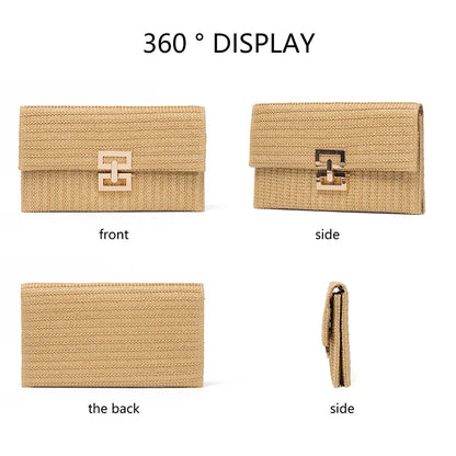 Bolso Clutch de Paja para Mujer – Estilo Boho de Verano para Playa, Viajes y Eventos