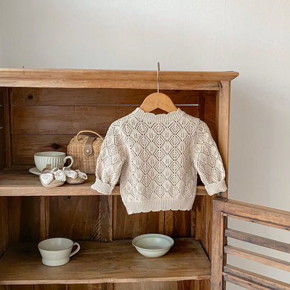 Cárdigan Tejido Infantil para Bebé – Chaqueta Calada con Lazo para Primavera y Otoño