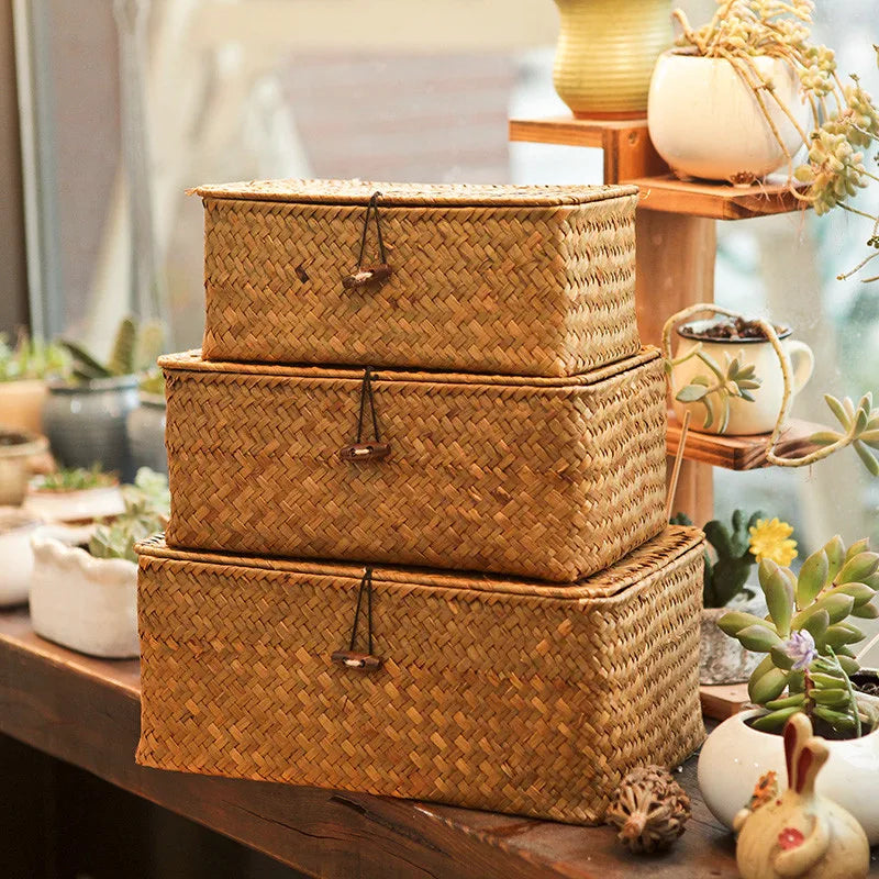 Cesta Organizadora Rectangular Tejida a Mano – Cesto Decorativo para Escritorio y Hogar