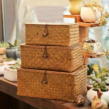 Cesta Organizadora Rectangular Tejida a Mano – Cesto Decorativo para Escritorio y Hogar