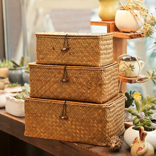 Cesta Organizadora Rectangular Tejida a Mano – Cesto Decorativo para Escritorio y Hogar