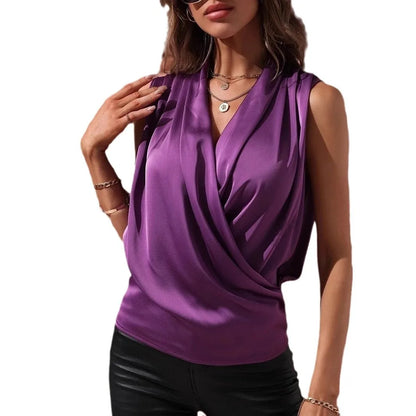 Blusa Satinada para Mujer con Escote en V – Camisa Elegante de Manga Larga Estilo Oficina