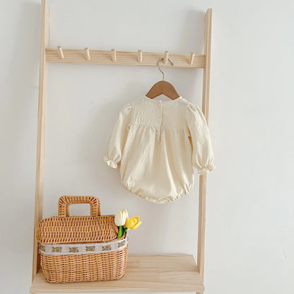 Enterizo para Bebé Niña con Cuello de Encaje – Mono de Algodón de Manga Larga para Primavera y Otoño