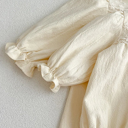 Enterizo para Bebé Niña con Cuello de Encaje – Mono de Algodón de Manga Larga para Primavera y Otoño