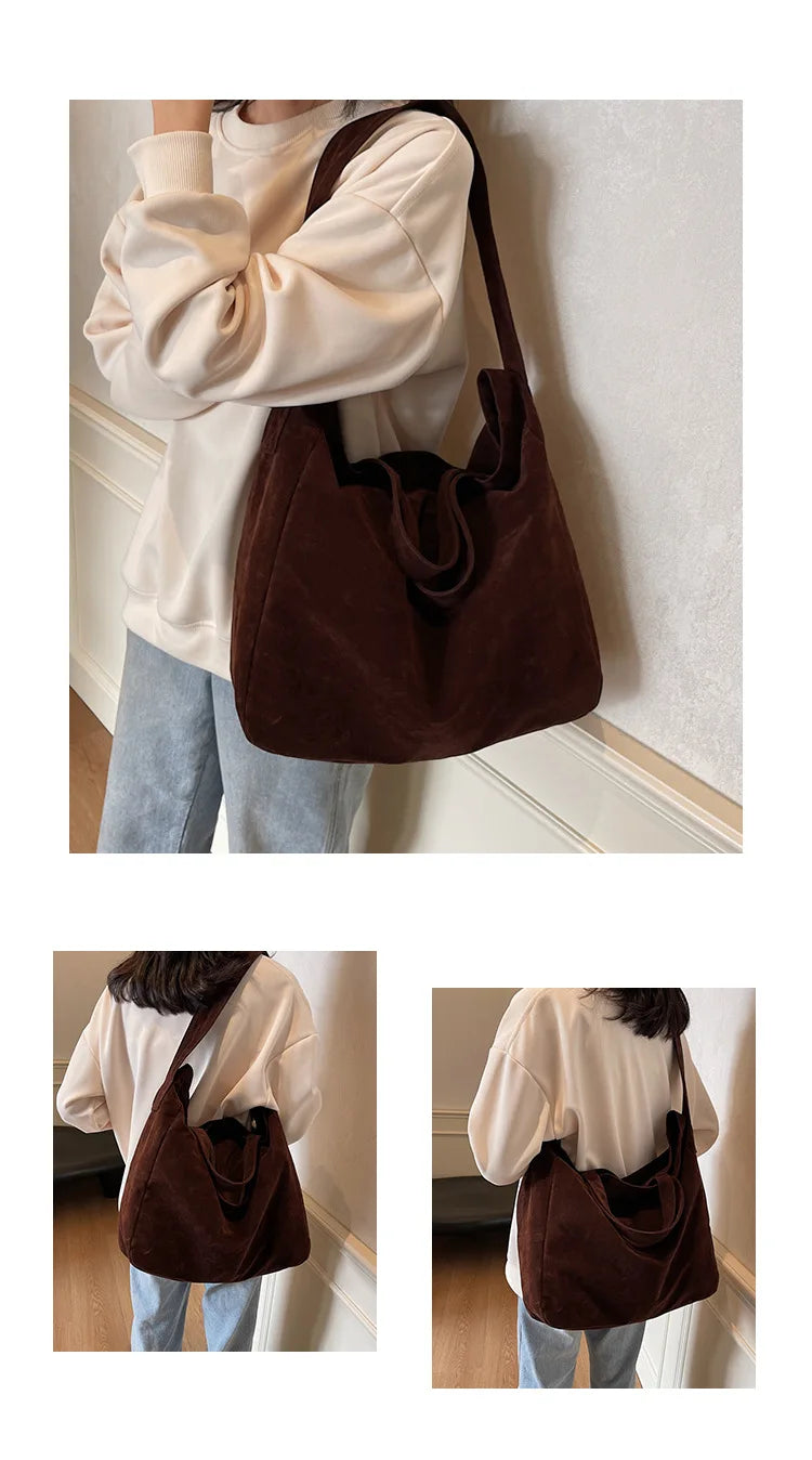 Bolso Tote de Gamuza Vintage para Mujer – Gran Capacidad y Estilo Moderno
