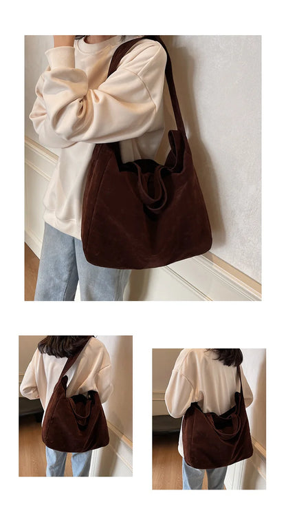 Bolso Tote de Gamuza Vintage para Mujer – Gran Capacidad y Estilo Moderno
