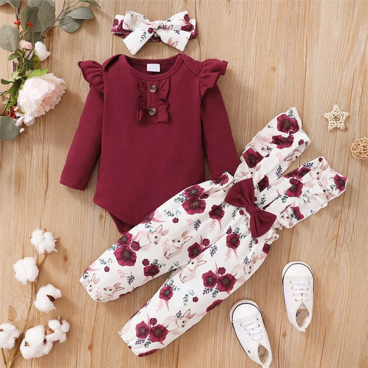 🌸 Conjunto para Bebé Niña de 3 Piezas con Flores – Dulce y Elegante 🌸