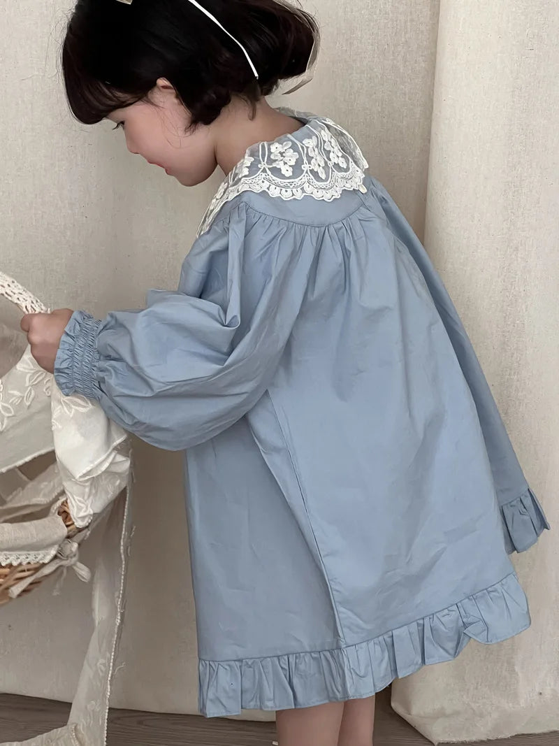 Vestido Infantil de Mezclilla para Niña – Estilo Princesa con Bordado y Lazo