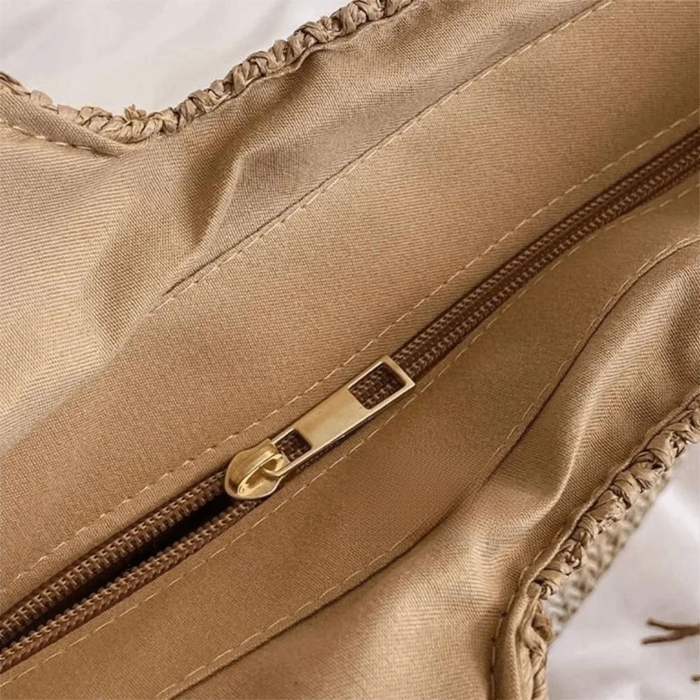 Bolso tejido de paja con Borlas – Tote Grande y Ligero para Viajes y Verano