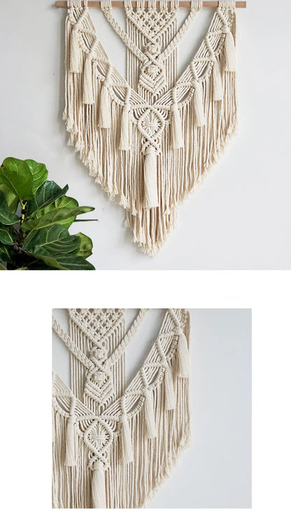 Tapiz de Macramé Tejido a Mano – Decoración Bohemia Geométrica para Pared