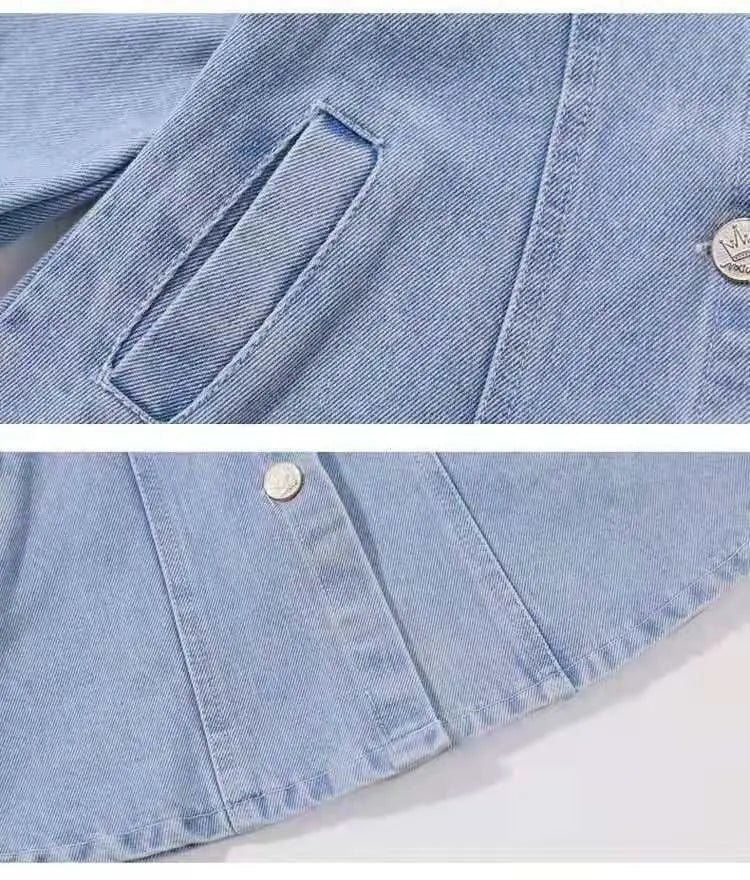 Vestido Infantil de Mezclilla para Niña – Estilo Princesa con Bordado y Lazo