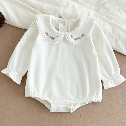 🌸 Enterito de Bebé Niña con Cuello Bordado – Algodón Suave para Todo el Año 🌸