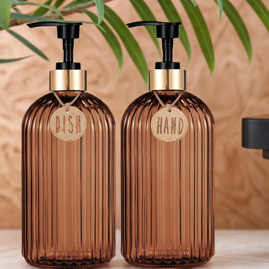 🌿 Dispensador de Jabón Líquido Reutilizable Ámbar – Elegancia y Calidez para tu Hogar