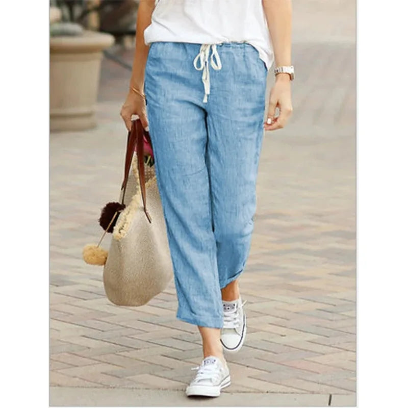 Pantalón Casual Y2K Mujer – Algodón, Cintura Elástica y Cordón Ajustable