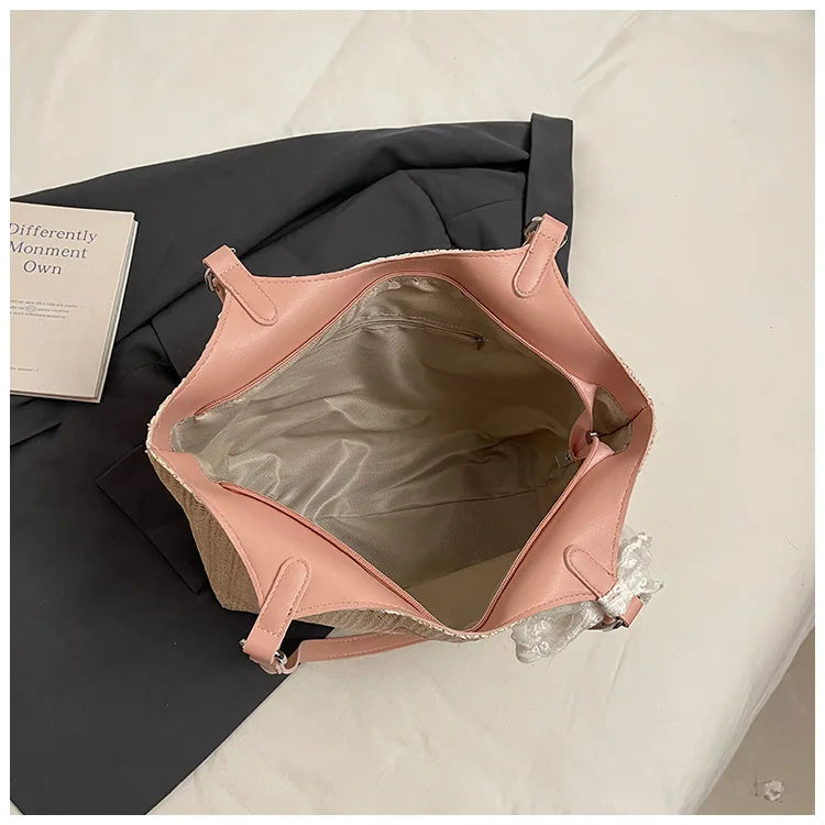 Bolso Tote de Playa de Gran Capacidad Tejido a Mano – Bolso de Hombro Casual de Verano