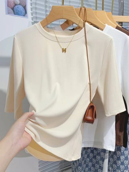 Camiseta Elegante para Mujer de Alta Elasticidad – Top Casual de Media Manga para Oficina