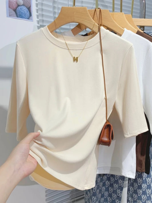 Camiseta Elegante para Mujer de Alta Elasticidad – Top Casual de Media Manga para Oficina