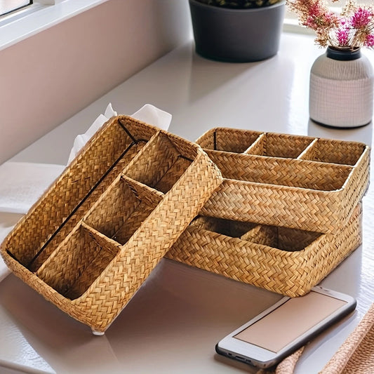 Cesta Organizadora Tejida a Mano con 4 Compartimentos – Ideal para Ropa, Cosméticos y Accesorios