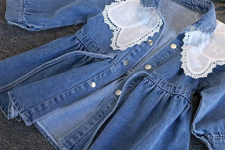Vestido Infantil de Mezclilla para Niña – Estilo Princesa con Bordado y Lazo
