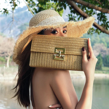 Bolso Clutch de Paja para Mujer – Estilo Boho de Verano para Playa, Viajes y Eventos