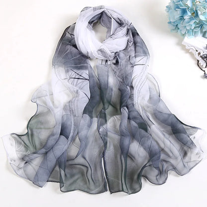 Pañuelo de Seda Floral para Mujer – Chal Largo de Verano para Playa y Protección Solar