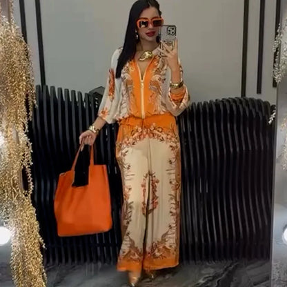 Conjunto Femenino de Verano 2 Piezas – Estilo Elegante y Casual con Estampado