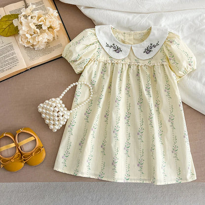 Vestido Floral Morado para Niñas – Cuello Bordado y Diseño Estilo Boutique (1–6 Años)