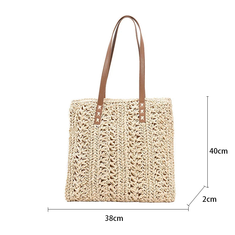 Bolso de Hombro Tejido a Mano de Raffia – Tote Bohemio de Verano para Playa y Viajes