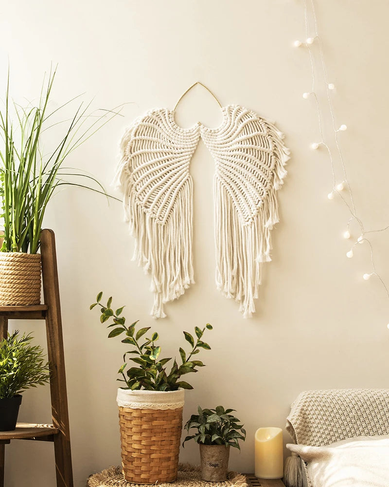 Colgante de Pared Alas de Ángel en Macramé – Decoración Boho Hecha a Mano