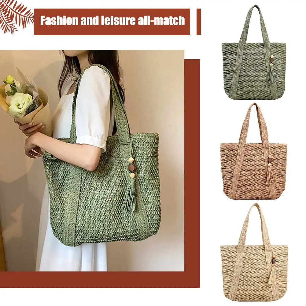 Bolso Tote Tejido de Verano para Mujer – Gran Capacidad con Borla Decorativa