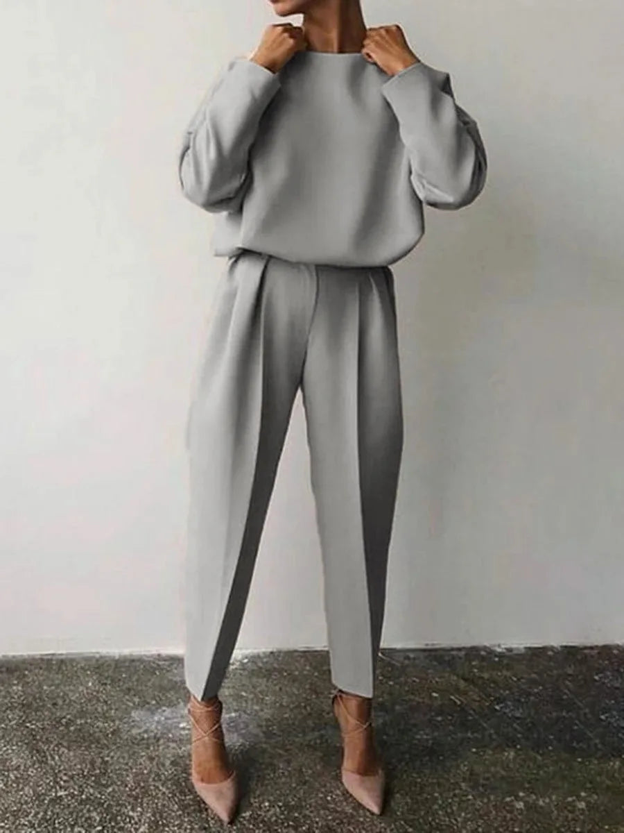 Conjunto Elegante de Mujer – Jersey de Manga Larga + Pantalón Slim