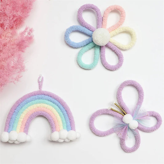 🌼🌈 Colgante Decorativo Boho Nórdico Tejido – Flores, Arcoíris y Mariposa para Habitación Infantil 🌈🌼
