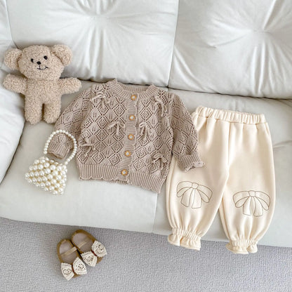 Cárdigan Tejido Infantil para Bebé – Chaqueta Calada con Lazo para Primavera y Otoño