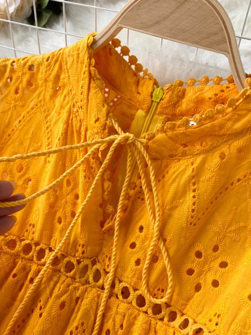 Vestido Bohemio de Verano para Mujer – Vestido Midi sin Mangas con Escote en V y Bordado