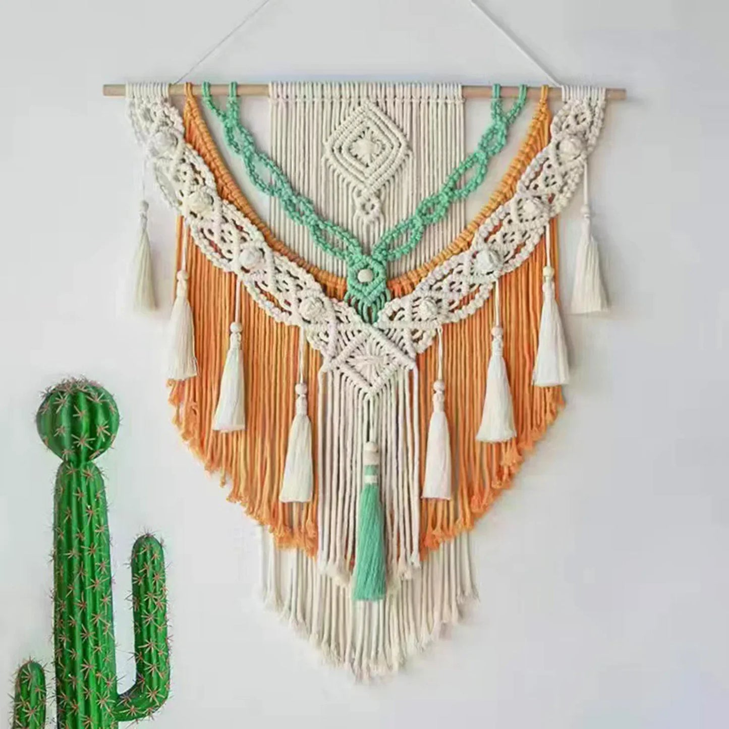 Tapiz de Macramé Tejido a Mano – Decoración Bohemia Geométrica para Pared