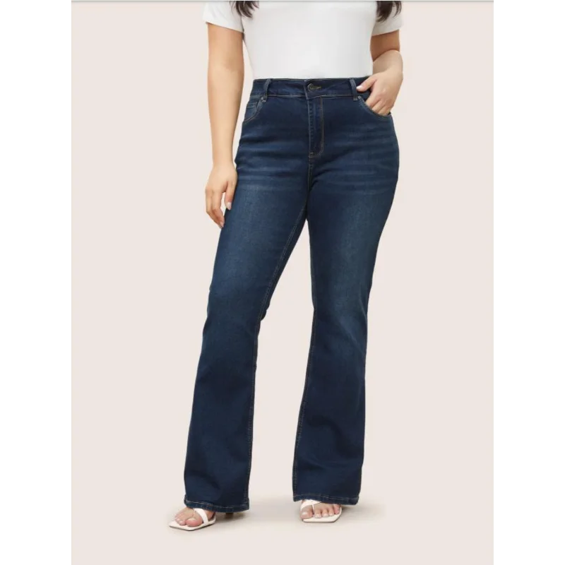 Jeans Mujer Recto de Corte Slim con Efecto Realce – Denim Azul Lavado